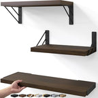 BAYKA Floating Shelves for Wall, Wood, Dark Brown, Set of 3, 16in by Bayka