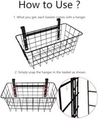 MaraFansie Basket with Hook, Grid Storage Basket, Over the Cabinet Door Organizer, Wire Hanging Basket with Hook Over the Railing, Under Sink Kitchen Cabinet, Pantry, Bathroom, Black, 2 Pack - Image 6