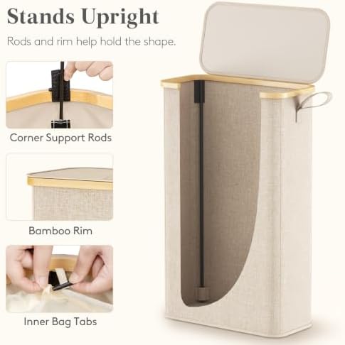 Lifewit 75L Slim Laundry Hamper with Lid and Removable Bag, Beige - Image 4