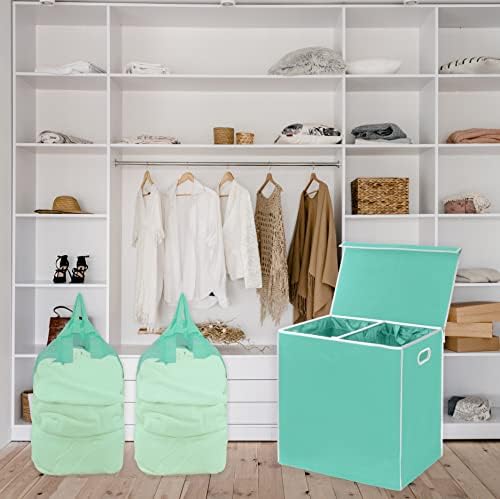 Simple Houseware Double Laundry Hamper with Lid & Removable Bags, Turquoise - Image 4