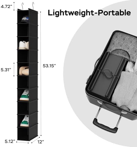 MAX Houser 2 Pack 10 Tier Foldable Hanging Shoe Organizer Black | Foldable Hanging Shoe Storage Shelf with 2 Metal Hooks, Space Saving Storage for Narrow Space - Image 3