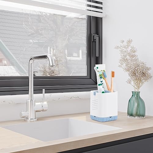 Boperzi Toothbrush and Razor Holder for Bathrooms - Countertop Organizer With Drainage, Anti-Slip Kids Toothpaste Caddy for Electric Toothbrush, Shower, Vanity - Blue - Image 4
