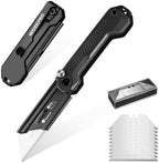 WORKPRO 2PCS EDC Folding Utility Knife, Mini Box Cutter with Quick Open Axis Lock, Quick Change Blade Razor Knife, Foldable Small Pocket Knife with Belt Clip, 2 Packs with 10 Extra Blades by WORKPRO