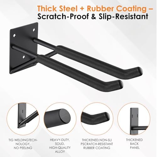14" Garage Hooks Heavy Duty 4-Pack - Garage Storage System Hooks, Ladder Hooks for Garage Wall & Broom Holder Wall Mount | Non-Slip Tire Rack & Heavy Duty Wall Hooks for Hanging Ladders, Chairs. - Image 4
