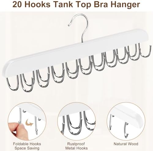 Resovo Bra Hanger for Closet, Tank Top Hanger 20 Hooks Capacity Foldable Wood Space Saving Hangers Closet Organizers and Storage for Dorm & Apartment for Tank Top, Bra, Scarf etc. - Image 4