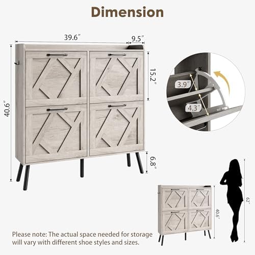 Nicetree Shoe Cabinet with 4 Flip Drawers, Freestanding Shoe Organizer Cabinet, Farmhouse Narrow Shoe Storage Cabinet for Entryway, Foyer, Hallway - Image 2
