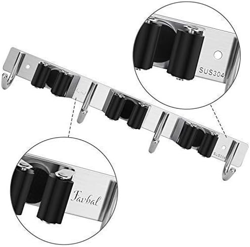 Broom Mop Holder Wall Mount,Favbal Garage Organization Tool Organizer Storage Broom Closet Kitchen Organization Heavy Duty Garage Tools Hanger with 3 Racks 4 Hooks for Home Kitchen Garden Laundry Room - Image 2