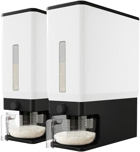 Lifewit Rice Dispenser 25 Lbs, Airtight Storage with Cup, 2 Pack Black by Lifewit