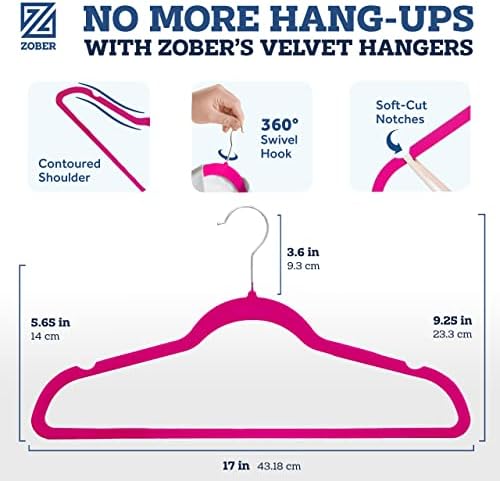 Zober Velvet Hangers 50 Pack - Heavy Duty Pink Hangers for Coats, Pants & Dress Clothes - Non Slip Clothes Hanger Set - Space Saving Felt Hangers for Clothing | Slim velvet hangers with pants bar, felt hangers, flocked hangers, non slip hangers, coat h... - Image 3