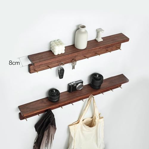 Walnut Wood Coat Rack with Shelf, Wall Mounted Entryway Organizer - Image 5