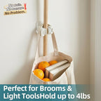 TAILI Mop and Broom Holder Wall Mount Grippers, 2 Hangers and 6 Adhesive Strips, Damage Free Hanging Wall Mount, Household Cleaning Organizer for Organization and Storage, Holds up to 4 lbs, White - Image 6