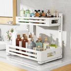2 Pack 17IN-Depth Under Sink Organizer,Pull Out Cabinet Organizer With Smooth Cylindrical Rail,Metal Slide Out Drawer for Kitchen Bathroom Laundry,8-Level Tool Free Height Adjustable-White - Image 7