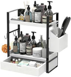 2-Tired Bathroom Counter Organizers and Storage, Bathroom Countertop Organizer with Drawer, Solid Wood Skincare Perfume Organizer for Vanity Kitchen Corner Shelf Office Countertop (White) by Unknown