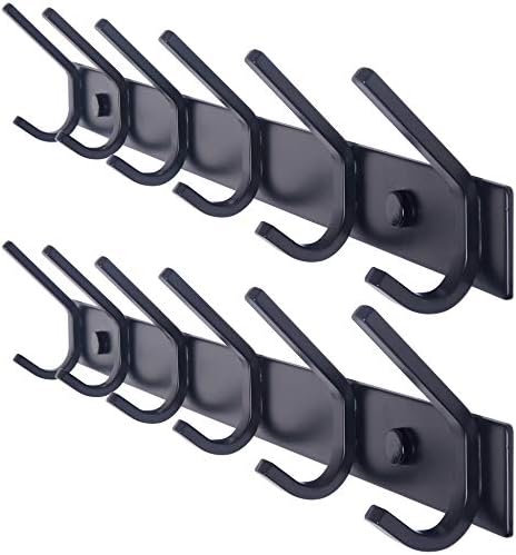 WEBI Coat Rack Wall Mounted,17-1/8 Inch Coat Hooks for Hanging Coats,Heavy Duty Metal Hook Rack Rail with 6 Double Dual Hooks Coat Hanger Wall Mount for Clothes Jacket,Black,2 Packs by WEBI