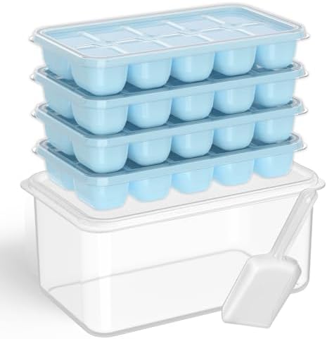 DOQAUS Ice Cube Tray with Lid and Bin,4 Pack Ice Cube Trays for Freezer by DOQAUS