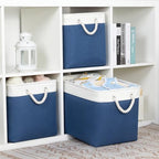 Bidtakay Large Storage Baskets for Shelves 3 Pack Fabric Storage Bins for Organizing Navy Blue Decorative Baskets Linen Collapsible Organizer for Closet - Image 4
