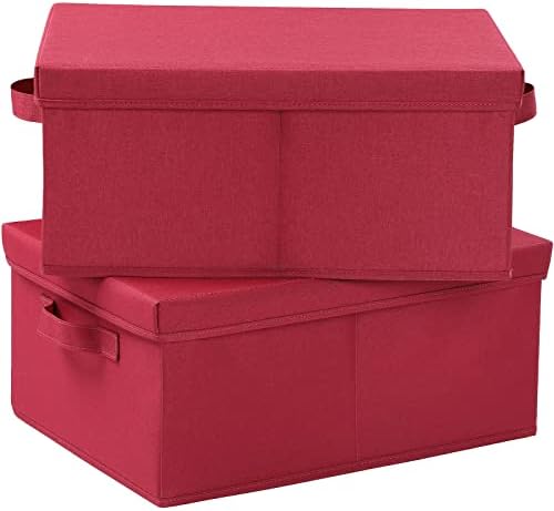 HOONEX Storage Bins with Lids for Organizing, Pack of 2, Storage Boxes with 2 Carrying Handles and Sturdy Heavy Cardboard, 16.5" L x 11.8" W x 7.5" H for Shoes, Books, Clothes, Red by HOONEX