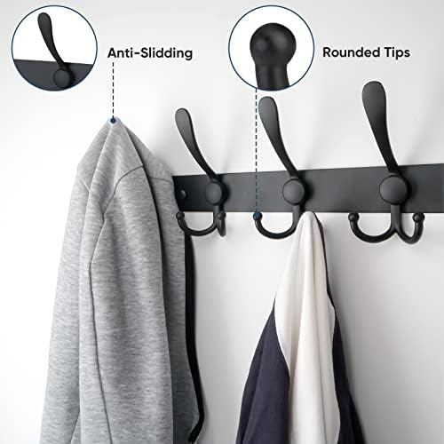 TICONN Wall Mounted Coat Rack, Five Heavy Duty Tri Hooks All Metal Construction for Jacket Coat Hat in Mudroom Entryway (Matte Black, 1-Pack) - Image 4