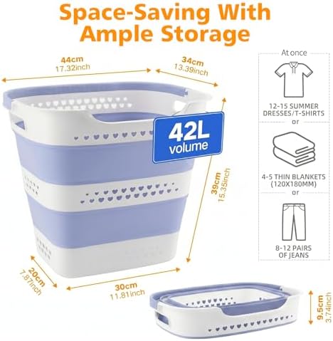 Collapsible Plastic Laundry Basket Hamper with Handles, Foldable Pop Up Storage Container Organizer for Washing Storage, Blue - Image 2