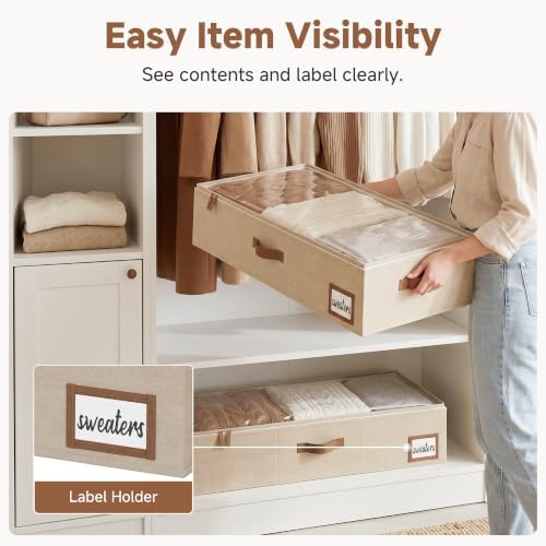 StorageWorks 6 Inch Low Profile Under Bed Storage Containers with Clear Lid | Reinforced Structure, Resists Sagging, Handles & Label Holder, Foldable Stackable Closet Storage for Clothes, Blankets, Toys - Image 3