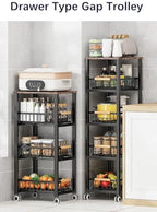 Metal Wire Baskets with Wheels, Stackable Storage Bins Kitchen Organizer Shelf, Multi Layer Fruit Vegetable Cart Dishes Seasonal Rack Freestanding with Pull Out Slide Drawer - Image 4
