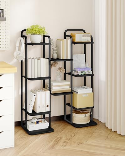 Hzuaneri Vertical Shoe Rack, Shoe Shelves, Wood Shoe Organizer for Closet, Entryway, Shoe Tower for Small Spaces, Free Standing, Adjustable, with 2 Hooks, 6 Tier Black SR04204B - Image 6