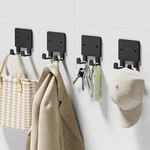GTK 4 Pack Key Holder for Wall, Razor Holder Wall Mounted, Hat Rack, Self Adhesive Hooks, Shower Hooks, Towel Hooks(Black) by GTK