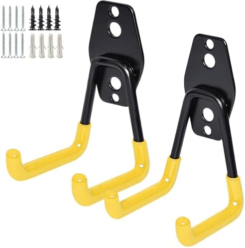 GeeWatom 2 Pack Garage Storage Utility Hooks，Garage Garden Tool Organizer，Steel Wall Mount Hooks, Garden Small U Hooks (Yellow) by GeeWatom