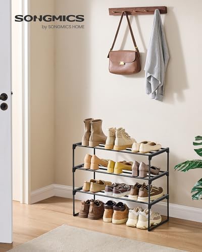 SONGMICS Shoe Rack, 3-Tier Shoe Organizer, Metal Storage Shelf | for Entryway, Upright or Upside Down, for 8-12 Pairs, Stackable, 11.8 x 26.8 x 21.7 Inches, Black ULSA203B01 - Image 2