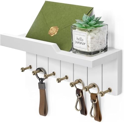 Rebee Vision Key Holder Wall Mount with 7 Hooks for Entryway, Modern White by REBEEVISION