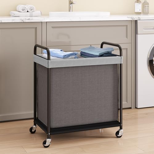 ELYKEN Laundry Hamper 2 Section, 100L Rolling Laundry Sorter with Wheels - Image 2