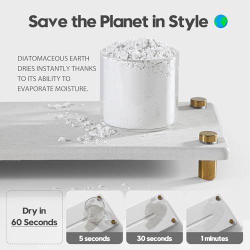 Razborci Water Absorbing Stone Sink Caddy Kitchen Sink Organizer Tray, Diatomite Bathroom Counter Tray, Gold Faucet Drying Mat Coaster Soap Dish Rack Riser Dispenser Sponge Holder, Beige 12.5" x 4.5" - Image 5
