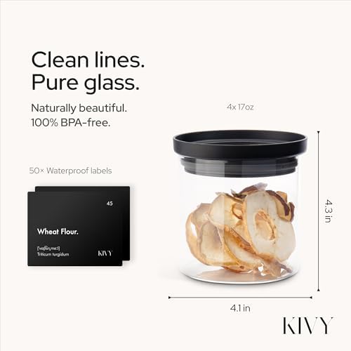 KIVY Airtight Glass Jars with transparent Lids & Labels 4x 17oz - Stackable - Image 2