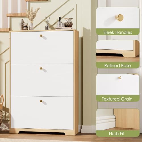 Nicetree Shoe Storage Cabinet for Entryway, Modern Shoe Cabinet, Freestanding Shoe Rack Cabinet, Hidden Shoe Dresser for Hallway,Foyer, Natural Oak and White - Image 6