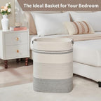 Laundry Hamper, 85L Cotton Rope Laundry Basket, Grey & White - Image 5