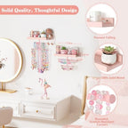 Keebofly Jewelry Organizer Wall Mounted Hanging with Wooden Shelf for Kids, Girls, Teens, Jewelry Holder Storage Display for Earring, Necklace, Bracelet, Bow, Pink, (Patented) - Image 4