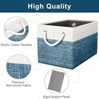 Fab totes Storage Bins 6-Pack, Foldable Storage Baskets for Organizing Toys, Books, Shelves, Closet, Large Storage Box with Rope Handles, Sturdy Organizer Bins, White & Blue - Image 3