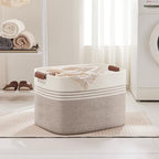 100L Large Woven Laundry Basket Hamper with Leather Handles,Brown​ - Image 3