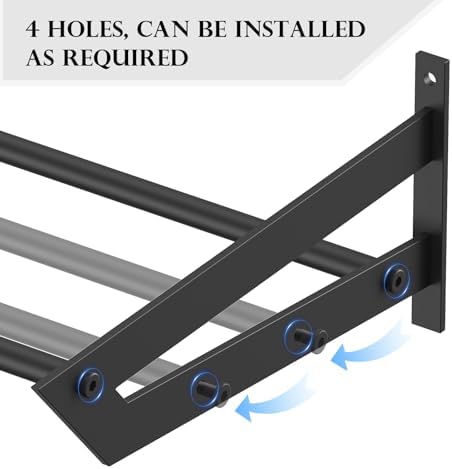 Wall Mount Ball Rack, Garage Sports Equipment Rack with 3 Separate Shelves, Wall Mount Ball Storage Racks for Garage, Sport Equipment Organizer with 6 Hooks, Metal Ball Rack, Black - Image 4