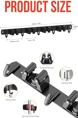 2 Pack Mop and Broom Holder Wall Mount, Upgraded Broom Hanger Wall Mount, Stainless Steel Broom Organizer for Closet Garage Laundry Room Kitchen Wall Decor Black 4R5H - Image 4