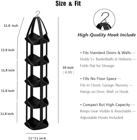 Garage Ball Storage Sports Equipment Organizer Holder Toy Organizers For Basketball, Soccer, Volleyball, Football， Vertical Hanging Storage，Space-Saving,Home Gym Decor,Yoga Mat Holder (2, Black) - Image 3