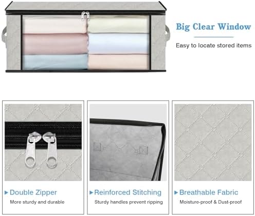 HomeHacks 4-Pack Clothes Organizer Storage Bags, 35L Storage Bins, White | Foldable Storage Box Container with Zippers, Clear Window, Reinforced Handles for Closet, Dorm, Pillows, Bedding, Sweater - Image 4