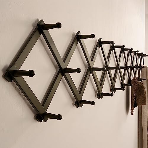 SKOLOO Accordion Wall Hanger with 28 Hooks, Modern Expandable Coat Rack Hat Rack for Wall, Solid Wooden, Dark Walnut Color - Image 4