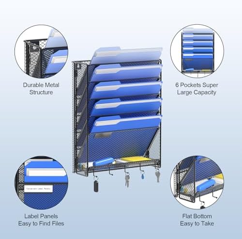 OUTWOLF Hanging Wall File Organizer with Hooks, 6 Tier Vertical Wall Mount File Holder, Paper Document Mail Organizer for Office, Pack of 2 - Image 6