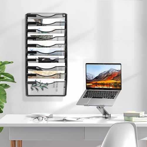 EasyPAG Wall File Organizer for Office 10 Pocket Mesh Wall Mounted Paper Organizer Hanging Folder Holder with Nametag Label for Home School, Black - Image 6