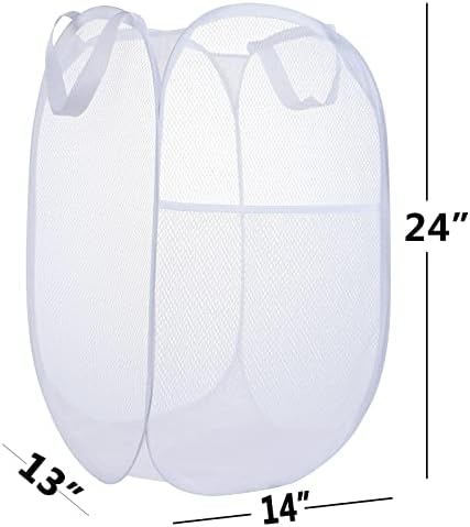 2 Pack Laundry Basket,Foldable Mesh Popup Laundry Hamper with Durable Handle,Easy to Open and Fold for Dorm, Laundry Room, Bedroom, RV(White+ White)… - Image 6
