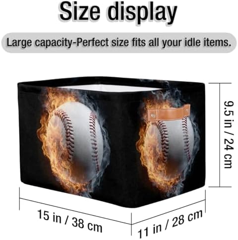 Baseball Fire Storage Basket Toy Storage Bins Collapsible Cube Organizer - Image 4