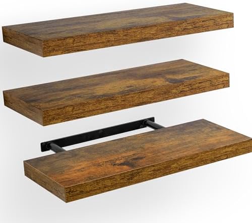 Amada 15.7" Floating Shelves for Wall Decor & Storage, Set of 3, Brown by AMADAHOMEFURNISHING
