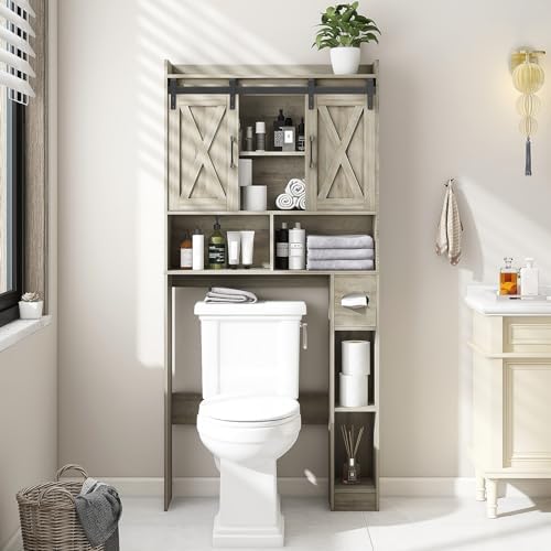 Vabches Over The Toilet Storage Cabinet with Sliding Doors, Grey - Image 4
