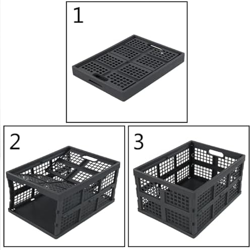 Idotry 3-Pack Plastic Folding Storage Crates, Grey Collapsible Basket, 28 L - Image 3